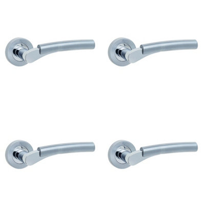 4 PACK Stylish Dual Finish Lever Door Handle in Polished and Satin Chrome - Interior Handle