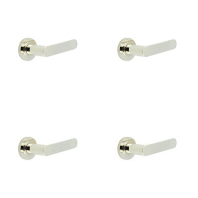 4 PACK Stylish Knurled Door Handle in Polished Nickel Finish - Solid Brass Interior Handle