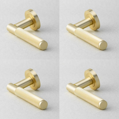 4 PACK Stylish Knurled Satin Brass Door Handle for Modern Interiors - Interior Handle