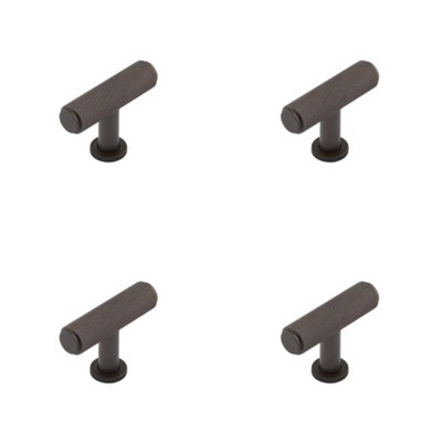 4 PACK Stylish Knurled T Bar Cupboard Knob in Dark Bronze Finish - Kitchen Cabinet Knob