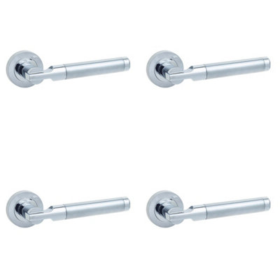 4 PACK Stylish Lever on Rose Door Handle in Polished and Satin Chrome Finish - Interior Handle