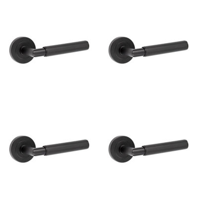 4 PACK Stylish Mitred Knurled Black Door Handle for Modern Interiors - Interior Handle