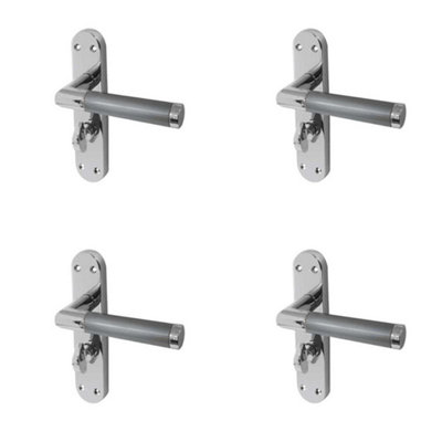 4 PACK Stylish Mitred Suite Door Handle in Polished and Satin Chrome Finish - Interior Lever on Backplate