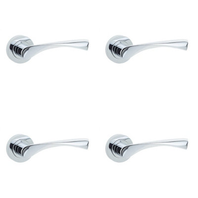 4 PACK Stylish Polished Chrome Door Handle with Unique Design - Interior Handle