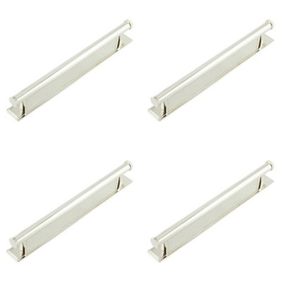 4 PACK Stylish Polished Nickel Cabinet Handle with Stepped Backplate - 224mm Ctrs - Kitchen Drawer Pull Handle