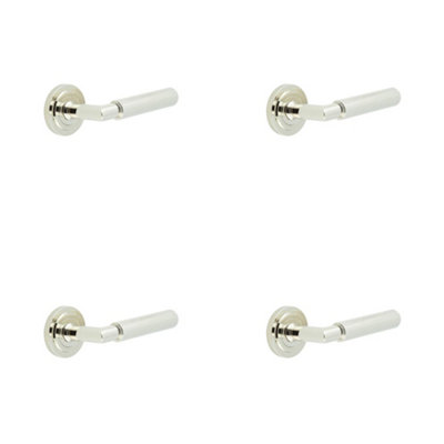 4 PACK Stylish Polished Nickel Door Handle on Stepped Rose - Solid Brass Interior Handle