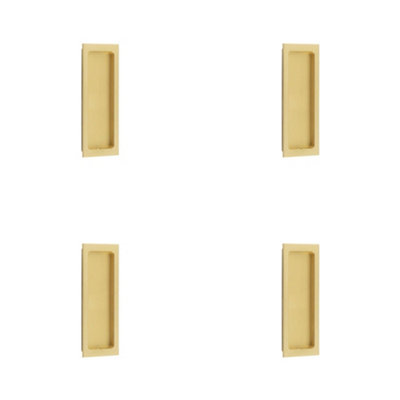4 PACK Stylish Rectangular Flush Pull in Satin Brass for Doors and Cabinets - Door Handle
