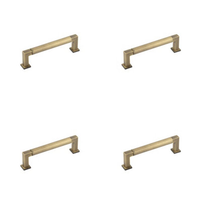 4 PACK Stylish Round Cabinet Handle in Antique Brass - 128mm Length - Kitchen Drawer Pull Handle