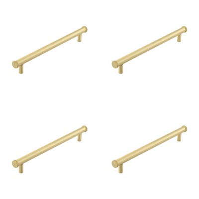 4 PACK Stylish Satin Brass Cabinet Handle 224mm - Knurled Diamond Design - Kitchen Drawer Pull Handle