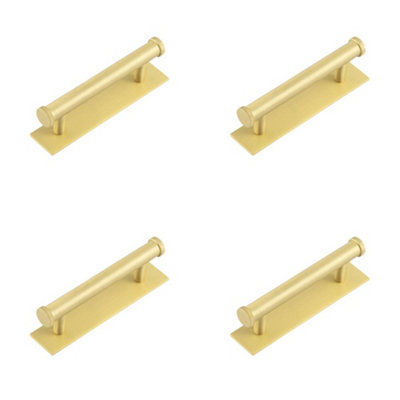 4 PACK Stylish Satin Brass Cabinet Handle with 96mm Centers and Backplate - Kitchen Drawer Pull Handle