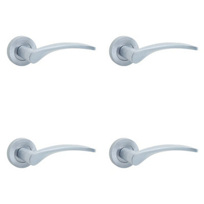 4 PACK Stylish Satin Chrome Door Handle on Rose for Modern Interiors - Interior Handle