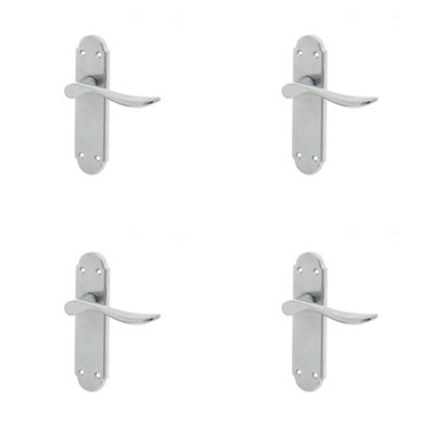 4 PACK Stylish Satin Chrome Suite Door Handle with Latchplate - Interior Lever on Backplate