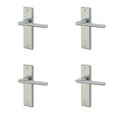 4 PACK Stylish Satin Chrome Suite Door Handle with Unique Latchplate Design - Interior Lever on Backplate