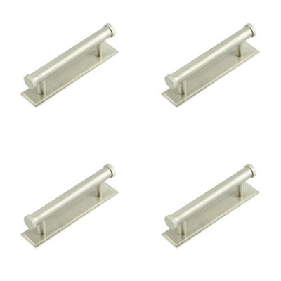 4 PACK Stylish Satin Nickel Cabinet Handle with 96mm Centers and Stepped Backplate - Kitchen Drawer Pull Handle