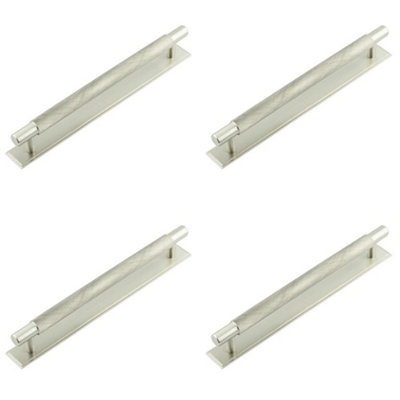 4 PACK Stylish Satin Nickel Cabinet Handle with Stepped Backplate - 224mm Ctrs - Kitchen Drawer Pull Handle