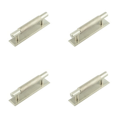 4 PACK Stylish Satin Nickel Cabinet Handle with Stepped Backplate 96mm Ctrs - Kitchen Drawer Pull Handle
