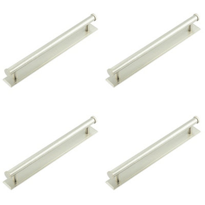 4 PACK Stylish Satin Nickel Cabinet Handle with Stepped Backplate for Modern Interiors - Kitchen Drawer Pull Handle