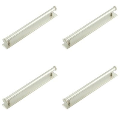 4 PACK Stylish Satin Nickel Cabinet Handle with Stepped Backplate - Kitchen Drawer Pull Handle