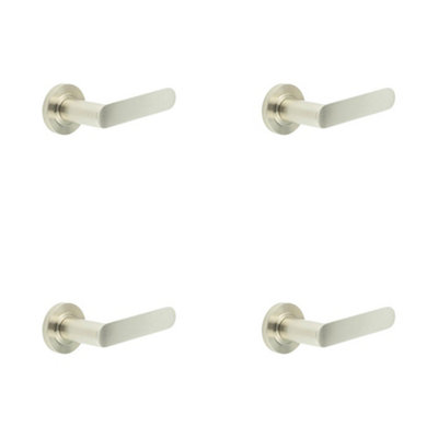 4 PACK Stylish Satin Nickel Door Handle for Modern Interiors - Solid Brass Interior Handle