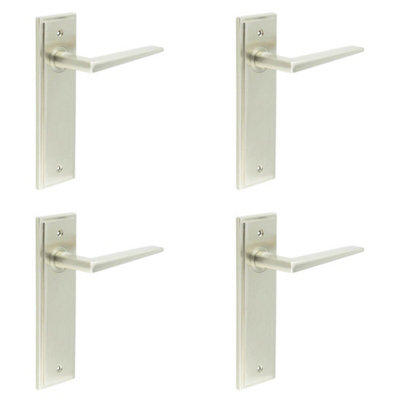 4 PACK Stylish Satin Nickel Door Handle Latch Backplate for Modern Homes - Solid Brass Interior Handle