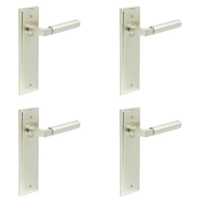 4 PACK Stylish Satin Nickel Door Handle Latch Backplate for Modern Homes - Solid Brass Interior Lever