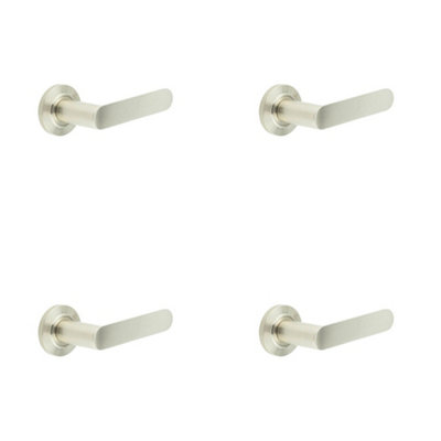 4 PACK Stylish Satin Nickel Door Handle with Chamfered Rose - Solid Brass Interior Handle