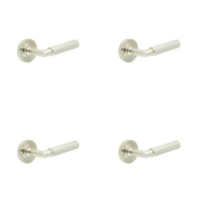 4 PACK Stylish Satin Nickel Door Handle with Rose Design - Solid Brass Interior Handle