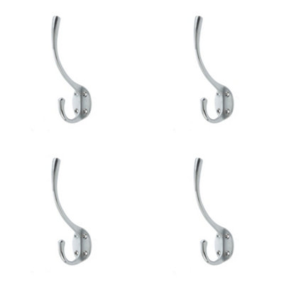4 PACK Stylish Solid Brass Hat and Coat Hook in Satin Chrome Finish - Wall Mounted Clothing Hook