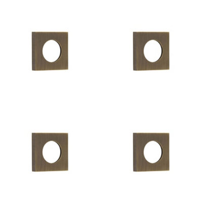 4 PACK Stylish Square Plain Outer Rose in Antique Brass Finish - Door Handle