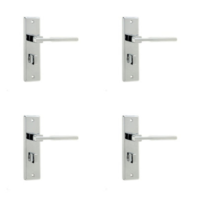 4 PACK Stylish Suite Door Handle with Bathroom Plate in Polished Chrome - Interior Lever on Backplate