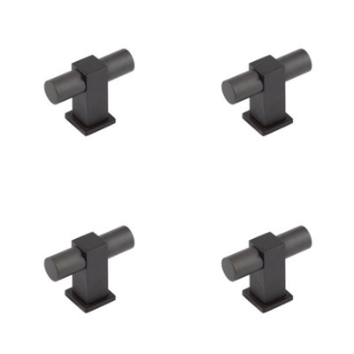 4 PACK Stylish T Bar Cupboard Knob in Dark Bronze Finish - Kitchen Cabinet Knob