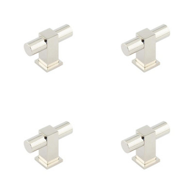 4 PACK Stylish T Bar Cupboard Knob in Polished Nickel for Modern Homes - Kitchen Cabinet Knob