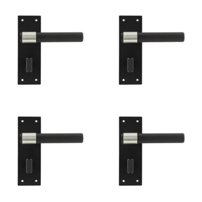 4 PACK Stylish T-Bar Door Handle with Black Finish for Modern Bathrooms - Interior Lever on Backplate