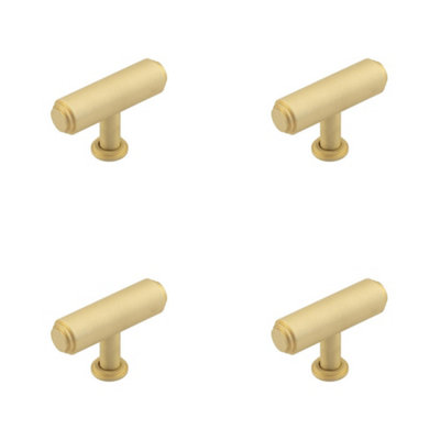 4 PACK Stylish T Bar Satin Brass Cupboard Knob for Modern Cabinets - Kitchen Cabinet Knob