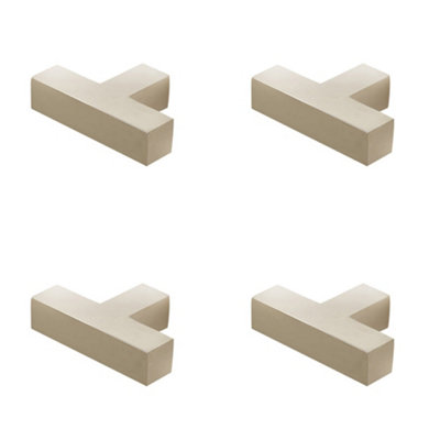4 PACK Stylish T-Bar Square Cupboard Knob in Polished Nickel Finish - Kitchen Cabinet Knob