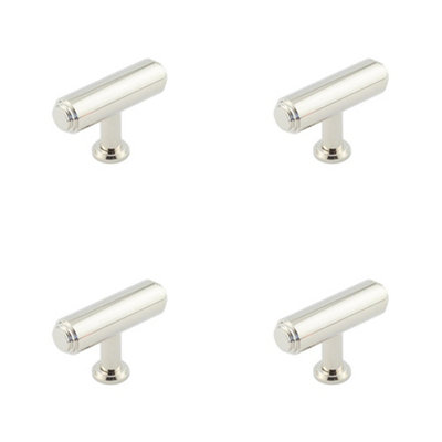 4 PACK Stylish T Bar Stepped Cupboard Knob in Polished Nickel Finish - Kitchen Cabinet Knob