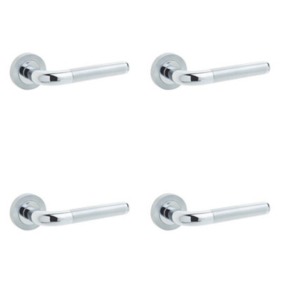 4 PACK Stylish Twin Door Handle on Rose in Polished and Satin Chrome Finish - Interior Handle