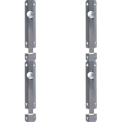 4 PACK - Surface Mounted Flat Sliding Door Bolt Lock 102mm x 36mm Satin Chrome