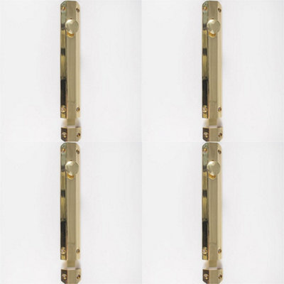 4 PACK - Surface Mounted Flat Sliding Door Bolt Lock 202mm x 36mm Polished Brass