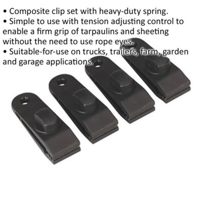 4 PACK Tarpaulin Clip Set - Heavy-Duty Spring Clip - Cover Sheet Clip Eyelet