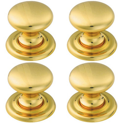 4 PACK - Tiered Mushroom Cupboard Door Knob 25mm Diameter Polished Brass Cabinet Handle