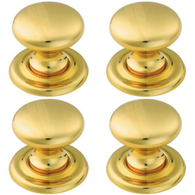 4 PACK - Tiered Mushroom Cupboard Door Knob 36mm Diameter Polished Brass Cabinet Handle