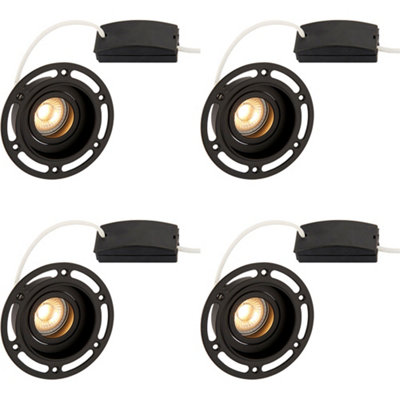 4 PACK Trimless Plaster-In Downlight - 50W GU10 Reflector LED - Matt Black