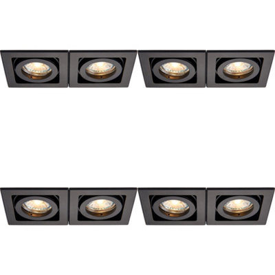 4 PACK Twin Recessed Boxed Downlight - 2 x 50W GU10 Reflector - Matt Black