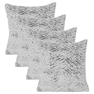 4 Pack Two Tone Faux Fur Fleece Cushion Covers, Grey - 45 x 45cm