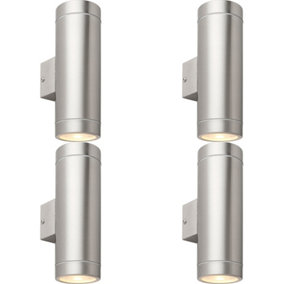 4 PACK Up & Down Twin Outdoor Wall Light - 2 x 7W GU10 LED - Brushed Steel