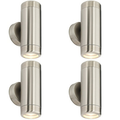 4 PACK Up & Down Twin Outdoor Wall Light - 2 x 7W GU10 LED - Stainless Steel