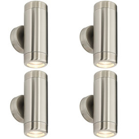 4 PACK Up & Down Twin Outdoor Wall Light - 2 x 7W GU10 LED - Stainless Steel