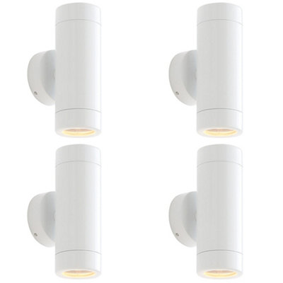 4 PACK Up & Down Twin Outdoor Wall Light - 2 x 7W LED GU10 - Gloss ...