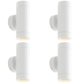 4 PACK Up & Down Twin Outdoor Wall Light - 2 x 7W LED GU10 - Gloss White